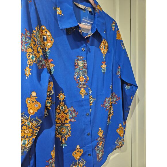 Motto Australia Baroque Print Blouse Blue Button Down AU 14 US 10 NWOT - Picture 4 of 7